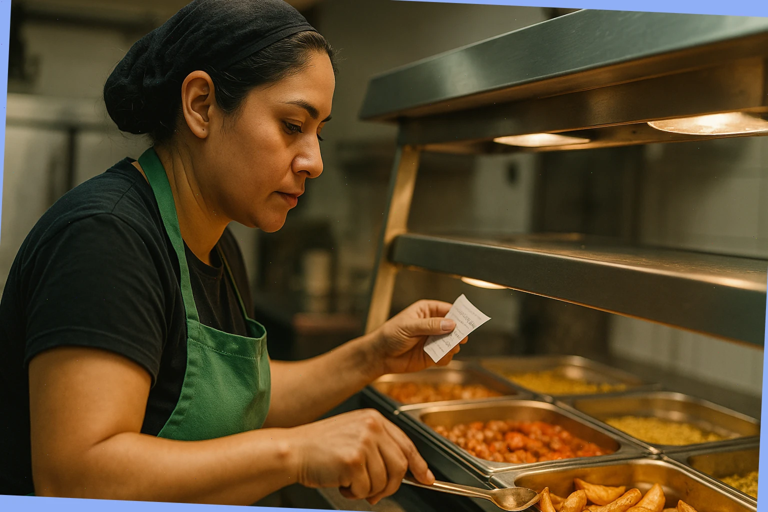 Maya, line lead, checking hot trays and ticket times