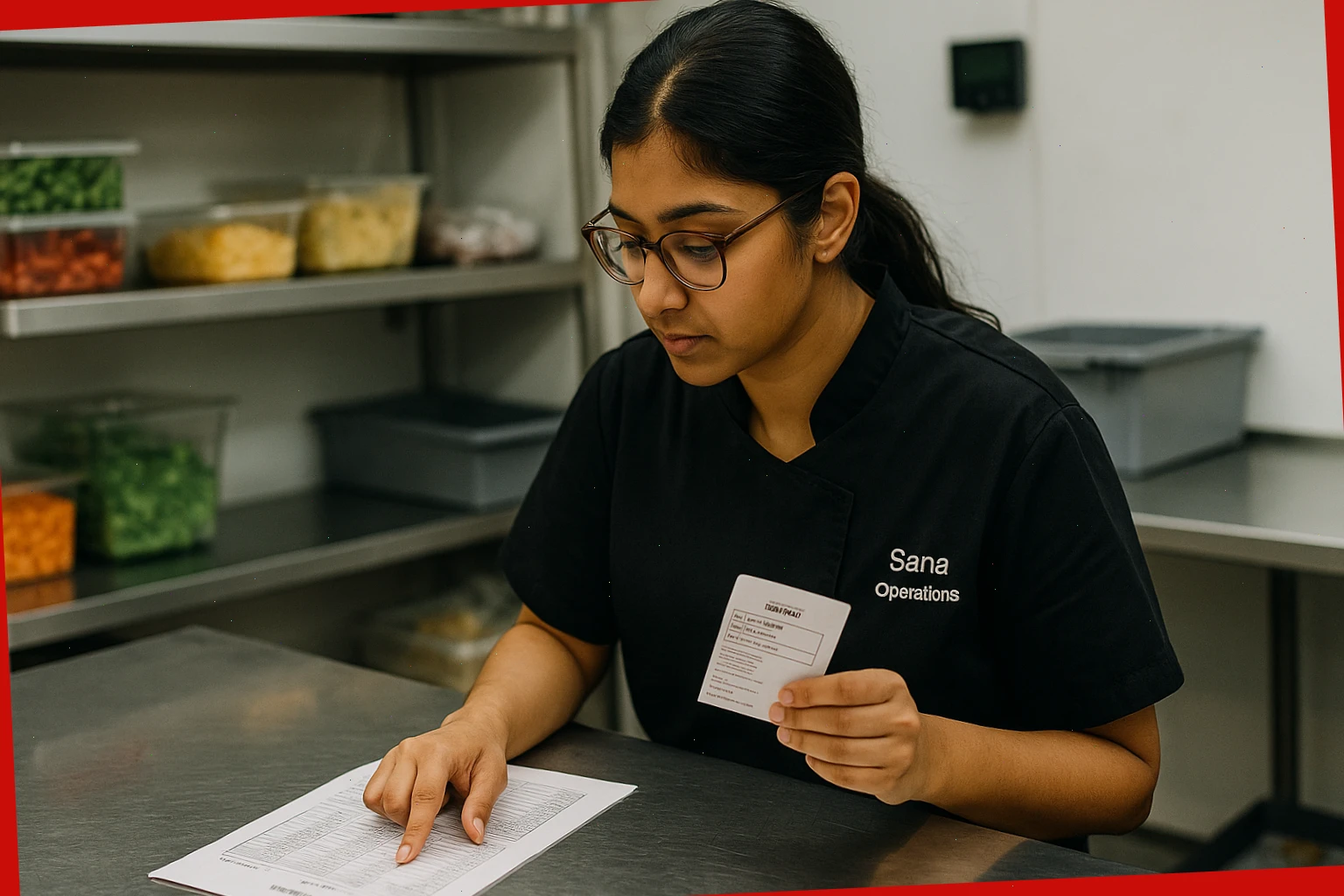 Sana, operations, checking prep lists and restock cards